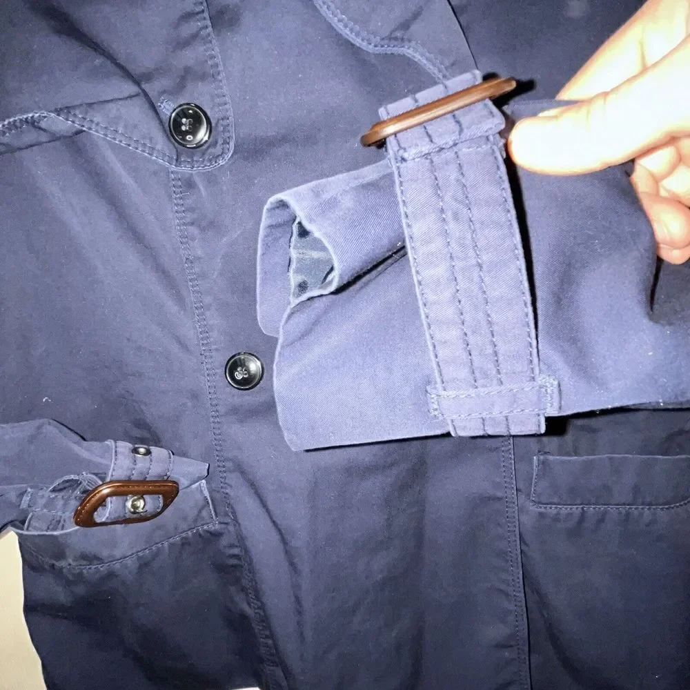 Zara Women's Jacket Coat Sz‎ M Navy Blue Business Collared Buttons Buckles Chic